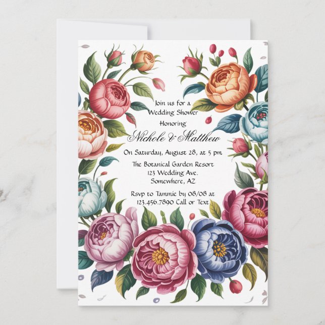 Invitación Elegante ducha de maridaje de flores (Anverso)