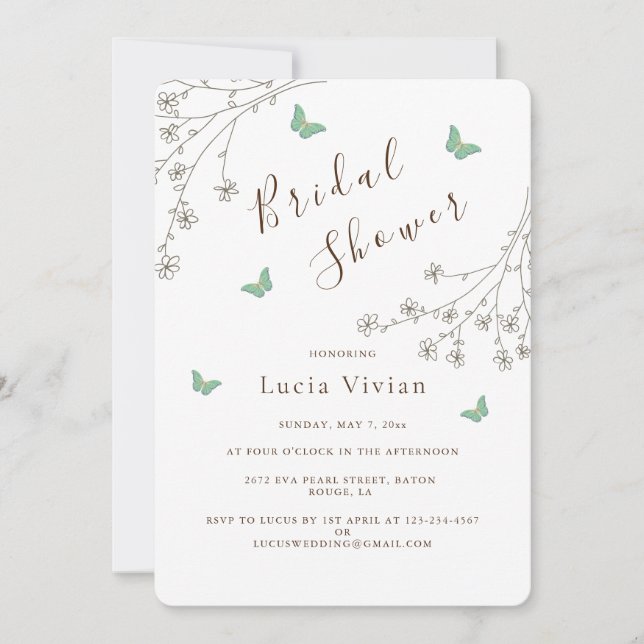 Invitación Elegante ducha de mariposa dorada oscura (Anverso)