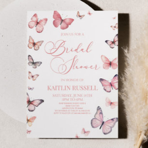 Invitación Elegante ducha de mariposa rosa suave