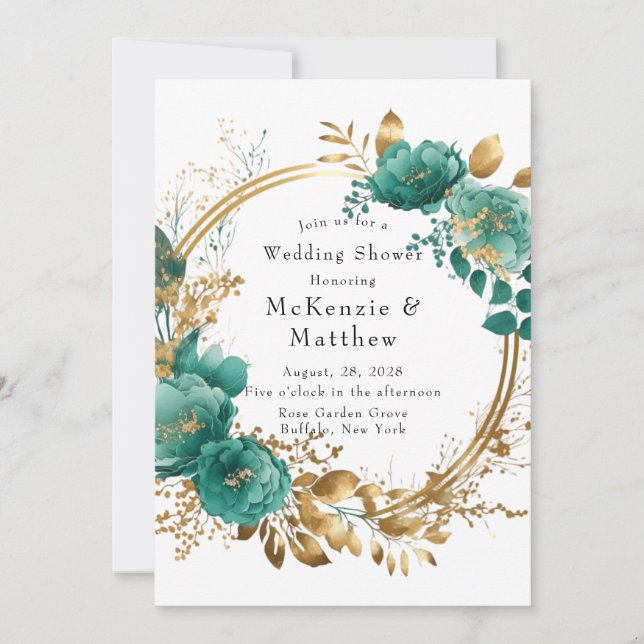 Invitación Elegante ducha de matrimonio floral Verde azulada  (Anverso)