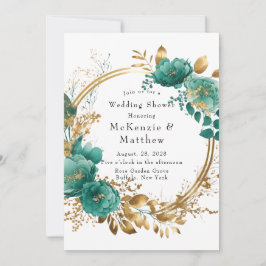 Invitación Elegante ducha de matrimonio floral Verde azulada 