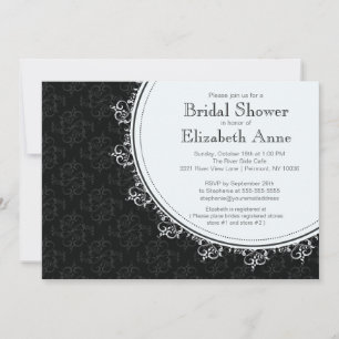 Invitación Elegante ducha de matrimonio negro Damasco