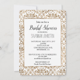 Invitación Elegante ducha de Moda blanca de oro Damask Bridal
