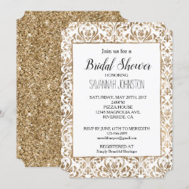 Invitación Elegante ducha de Moda blanca de oro Damask Bridal