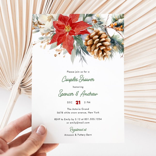 Invitación Elegante ducha de Navidades verdes rojos (Subido por el creador)