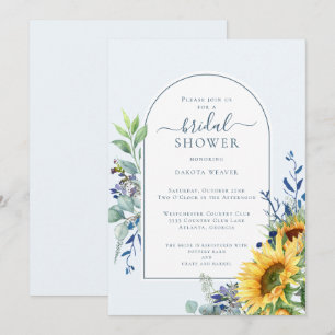 Invitación Elegante ducha de novia amarilla azul girasol