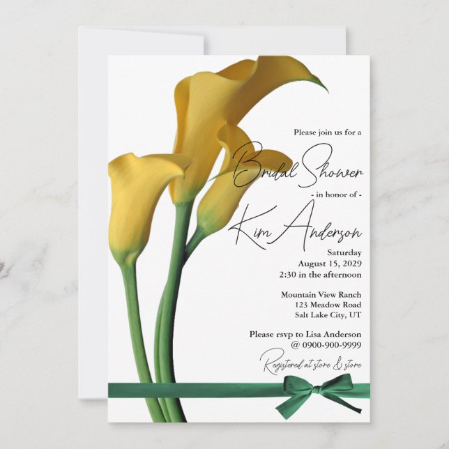 Invitación Elegante ducha de novia amarilla Calla Lily (Anverso)