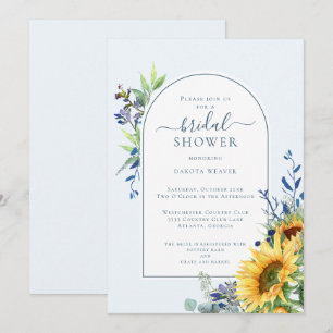 Invitación Elegante ducha de novia azul amarillo girasol