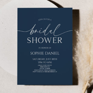 Invitación Elegante ducha de novia azul de la Marina Minimali