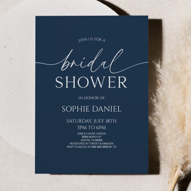 Invitación Elegante ducha de novia azul de la Marina Minimali (Subido por el creador)