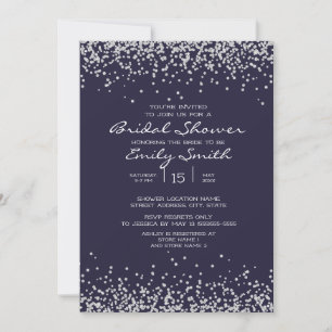 Invitación Elegante ducha de novia azul marino con brillo pla