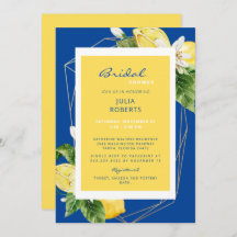 Elegante ducha de novia azul y amarillo mediterrán