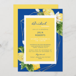 Invitación Elegante ducha de novia azul y amarillo mediterrán