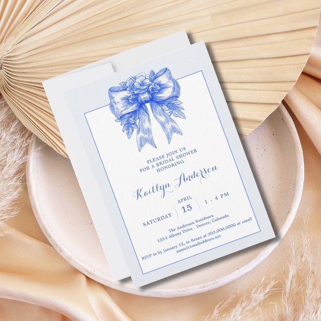 Invitación Elegante ducha de novia azul y blanca Chinoiserie (Subido por el creador)