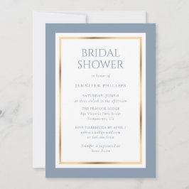 Invitación Elegante ducha de novia azul y dorada