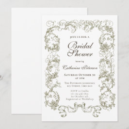 Invitación Elegante ducha de novia beige-blanco-ornato