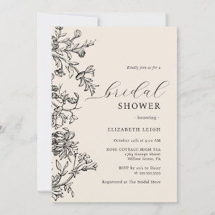 Invitación Elegante ducha de novia beige vintage negro