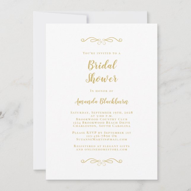 Invitación Elegante ducha de novia Bodas de escritura moderna (Anverso)