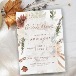 Invitación Elegante ducha de novia bohemia de Pampas