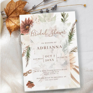 Invitación Elegante ducha de novia bohemia de Pampas