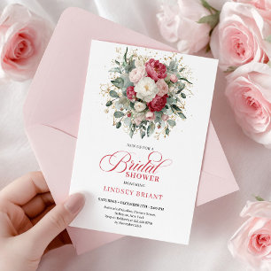 Invitación Elegante ducha de novia bohemio rubí blanco verde