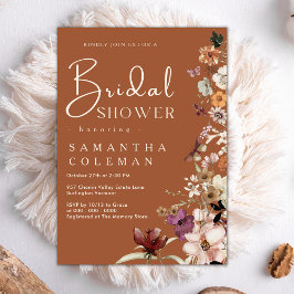 Invitación Elegante ducha de novia Boho Wildflower Terracotta