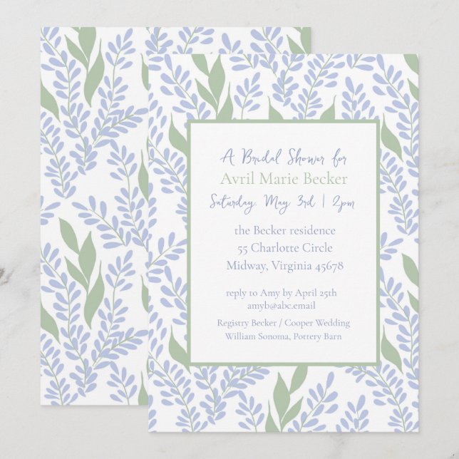 Invitación Elegante ducha de novia botánica de Lavanda (Anverso / Reverso)