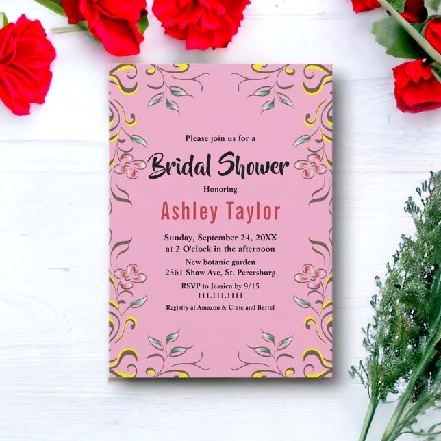 Invitación Elegante ducha de novia botánica Rubor rosa floral (Subido por el creador)