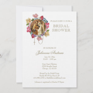 Invitación Elegante ducha de novia católica Rosas Rosario