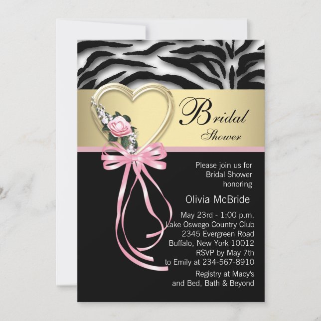 Invitación Elegante ducha de novia cebra rosa (Anverso)