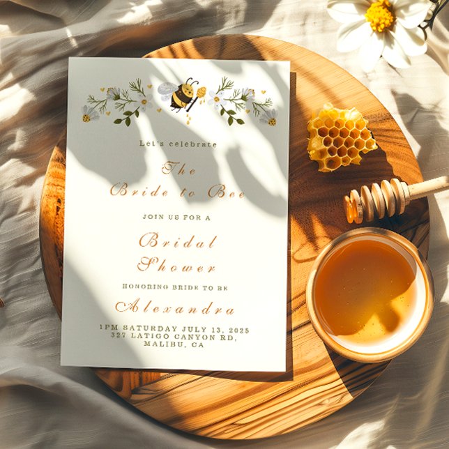 Invitación Elegante ducha de novia con abejas florales (Subido por el creador)
