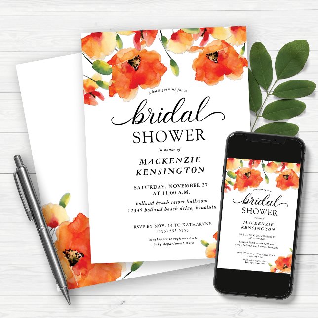 Invitación Elegante ducha de novia con adormidera dorada (Subido por el creador)