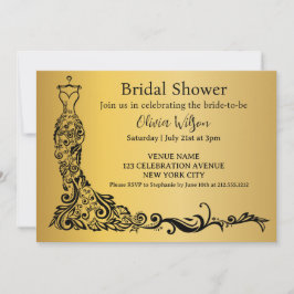 Invitación Elegante ducha de novia con bata floral de oro