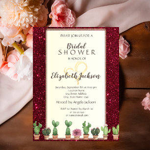 Invitación Elegante ducha de novia con cactus y brillo de col