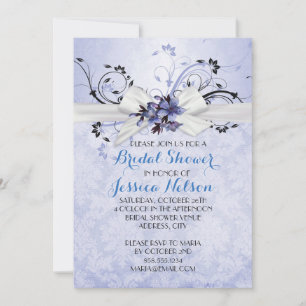 Invitación Elegante ducha de novia con cinta floral azul Dama