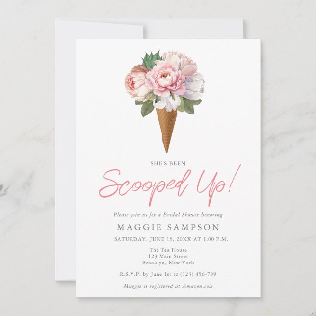 Invitación Elegante ducha de novia con crema de hielo de flor (Anverso)