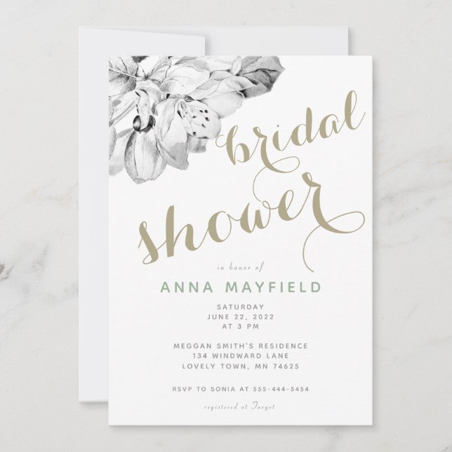 Invitación Elegante ducha de novia con dibujos de arte rústic (Anverso)