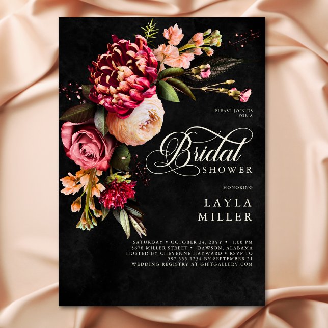 Invitación Elegante ducha de novia con escritura floral de bo (Subido por el creador)