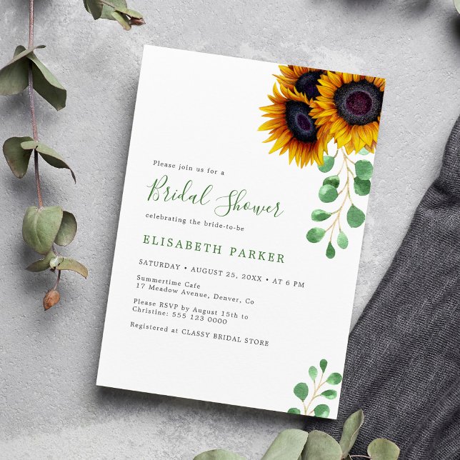 Invitación Elegante ducha de novia con eucalipto de girasol (Subido por el creador)