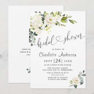 Invitación Elegante ducha de novia con eucalipto y rosas blan