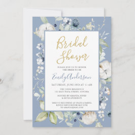Invitación Elegante ducha de novia con flores azules agitadas