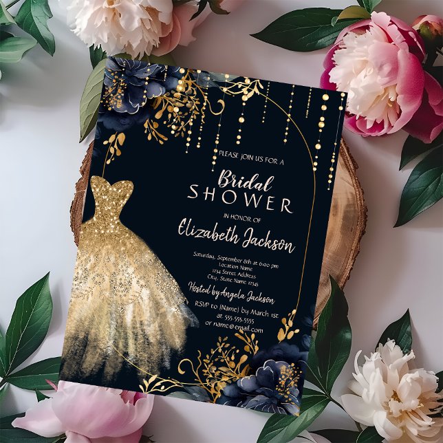 Invitación Elegante ducha de novia con flores azules de la ma (Subido por el creador)