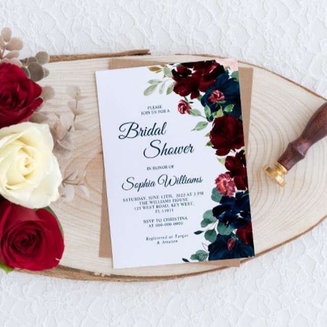Invitación Elegante ducha de novia con flores azules de la Ma (Subido por el creador)