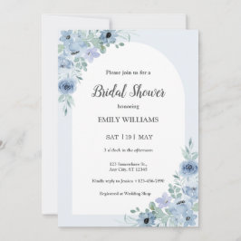 Invitación Elegante ducha de novia con flores azules en polvo