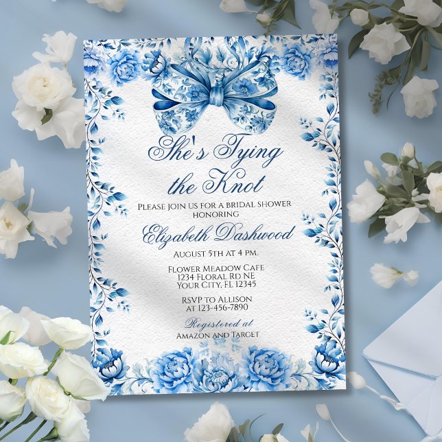 Invitación Elegante ducha de novia con flores azules victoria (Subido por el creador)