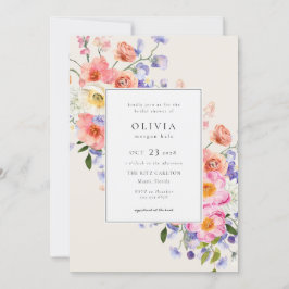Invitación Elegante ducha de novia con flores de boho rosa