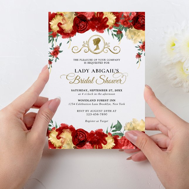 Invitación Elegante ducha de novia con flores de Borgoña (Subido por el creador)