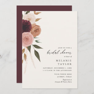 Invitación Elegante ducha de novia con flores de ciruela borg