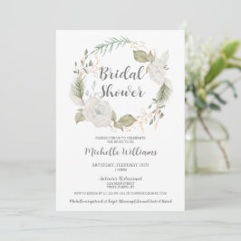 Invitación Elegante ducha de novia con flores de invierno