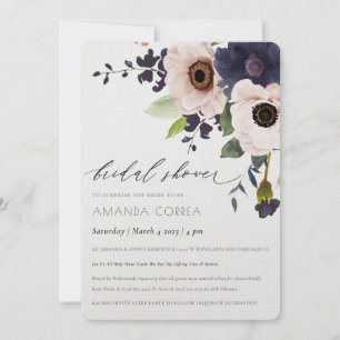 Invitación Elegante ducha de novia con flores de la marina de